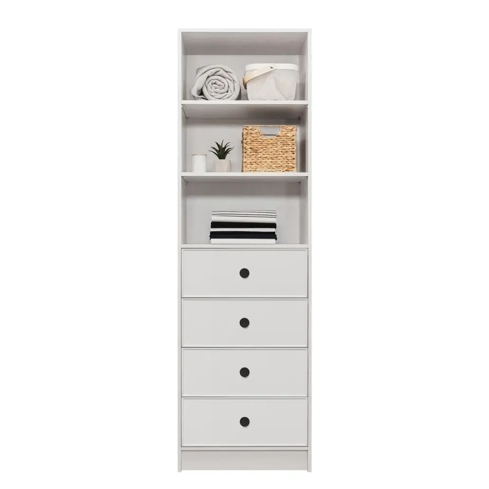 MALMO 3 SHELF 4 DRAWER WALK IN WARDROBE - WHITE - SLIM - ROUND BLACK - Home & Garden > Storage > Clothing & Wardrobe
