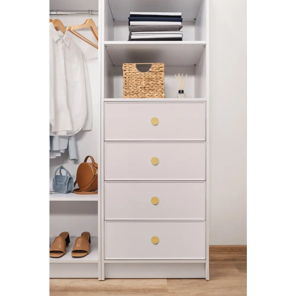 MALMO 3 SHELF 4 DRAWER WALK IN WARDROBE - WHITE - SLIM - ROUND BRASS - Home & Garden > Storage > Clothing & Wardrobe