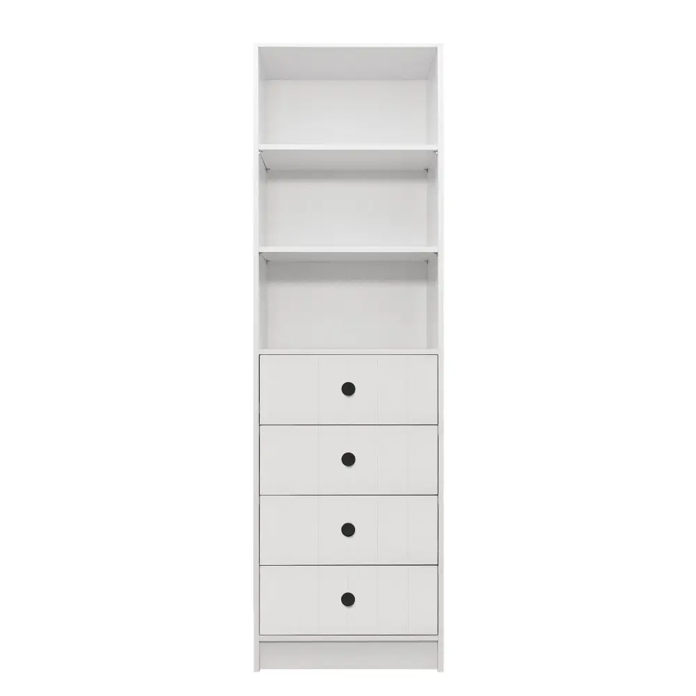 MALMO 3 SHELF 4 DRAWER WALK IN WARDROBE - WHITE - VJ PANEL - ROUND BLACK - Home & Garden > Storage > Clothing &