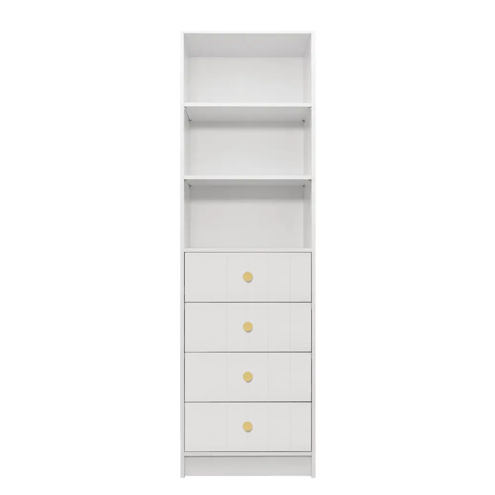 MALMO 3 SHELF 4 DRAWER WALK IN WARDROBE - WHITE - VJ PANEL - ROUND BRASS - Home & Garden > Storage > Clothing &