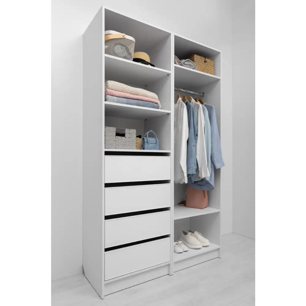 MALMO THREE SHELF/FOUR DRAWER WALK IN WARDROBE - SLIM SHAKER - WHITE - Home & Garden > Storage > Clothing & Wardrobe