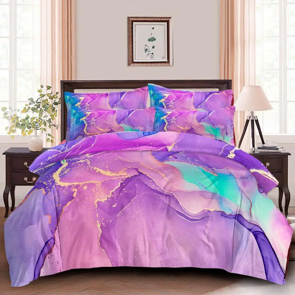 Marble Comforter Set Queen Size Warm Quilted Microfiber Bedding - Home & Garden > Bedding > Quilts & Duvets