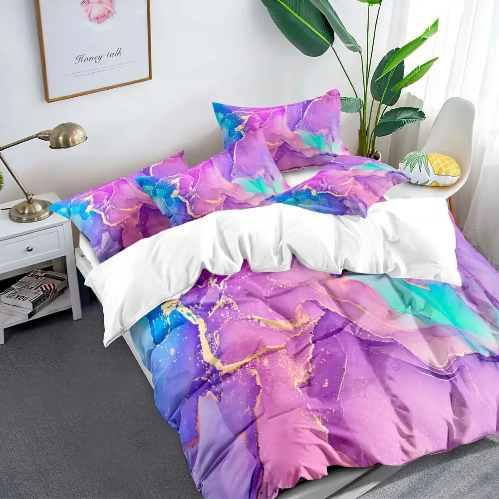 Marble Comforter Set Queen Size Warm Quilted Microfiber Bedding - Home & Garden > Bedding > Quilts & Duvets