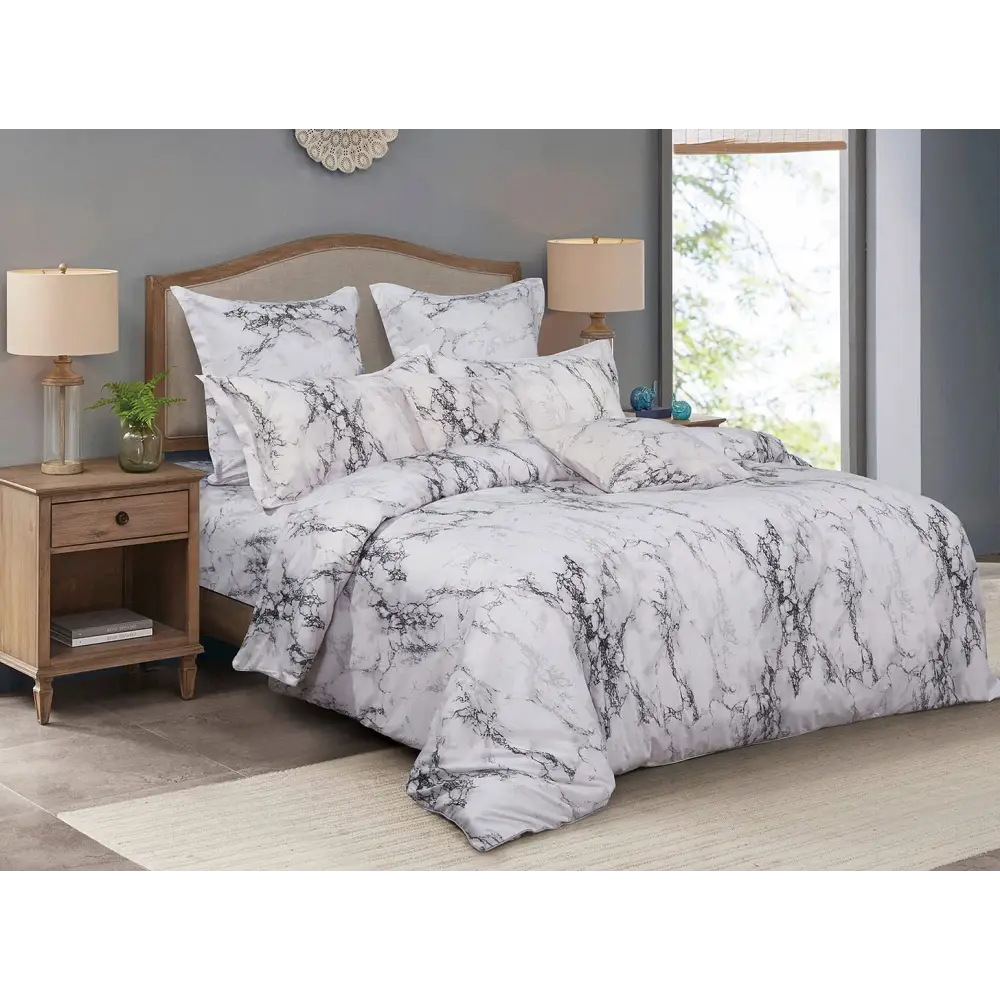 Marble Super King Size Duvet Quilt Cover Set - Home & Garden > Bedding