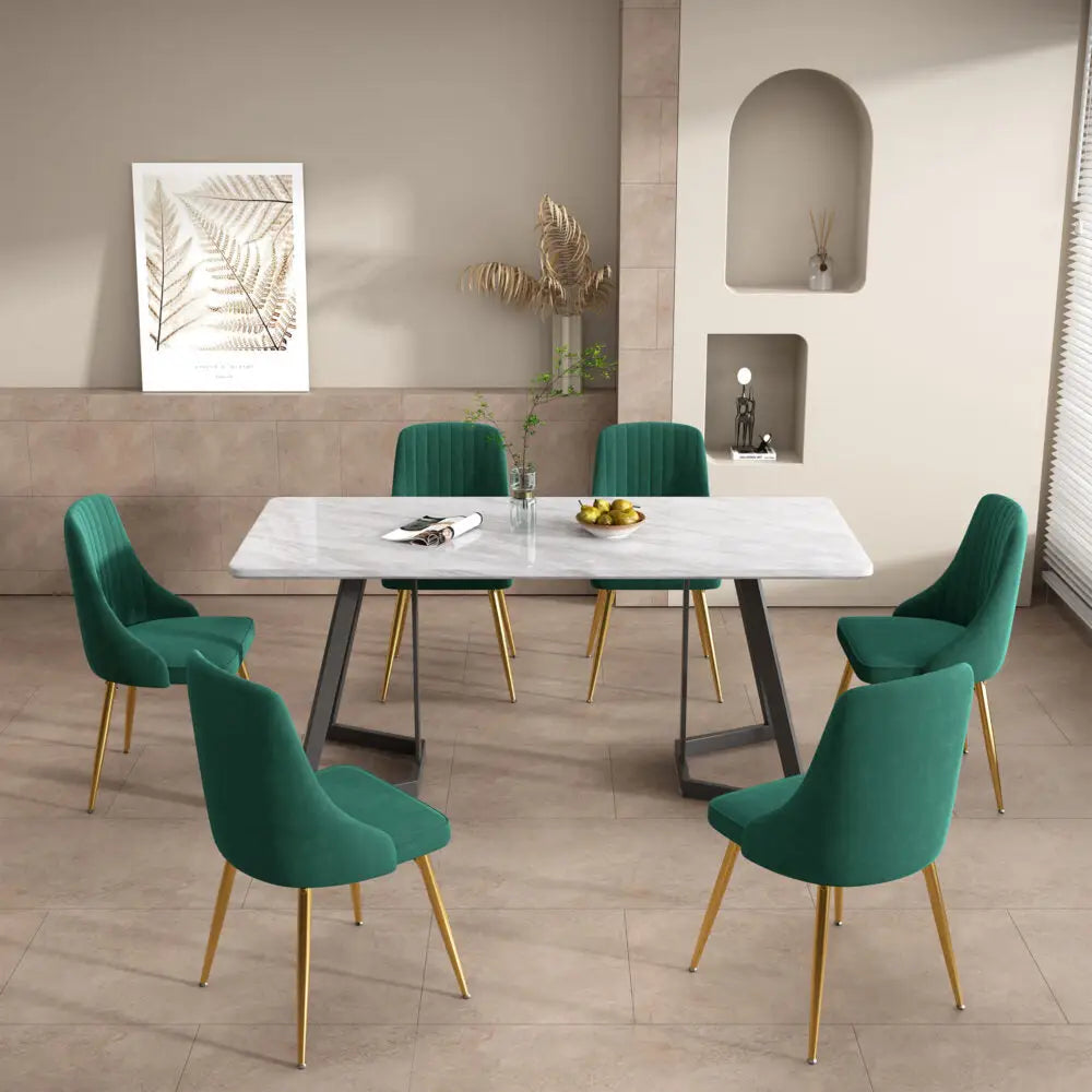 Marbleous Green Velvet Dining Set - Furniture > Dining