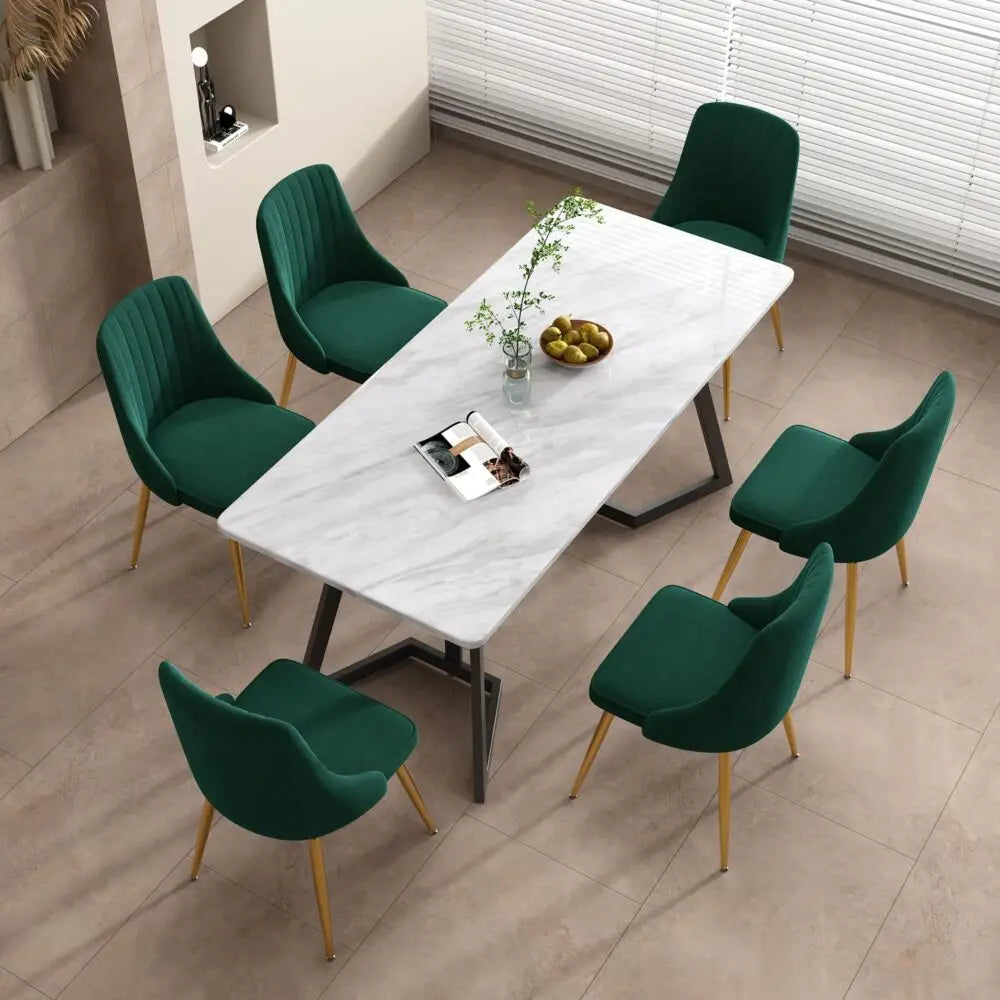 Marbleous Green Velvet Dining Set - Furniture > Dining