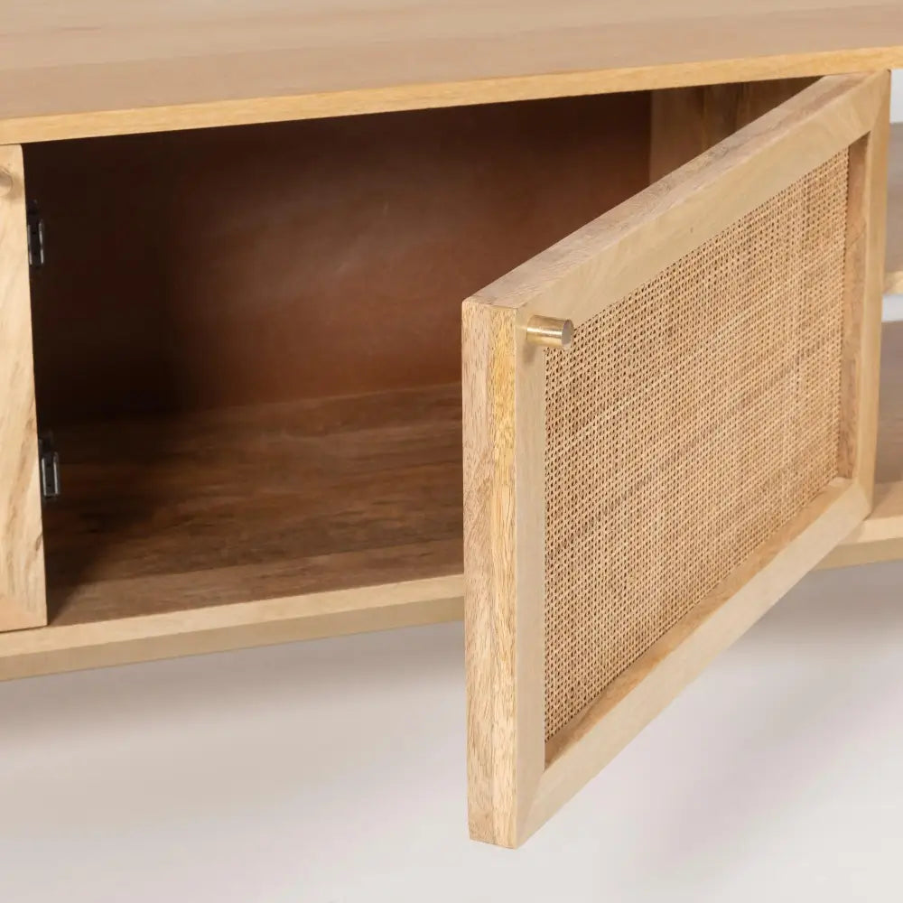 Martina ETU Entertainment TV Unit 175cm Solid Mango Wood Rattan Furniture - Furniture > Living Room