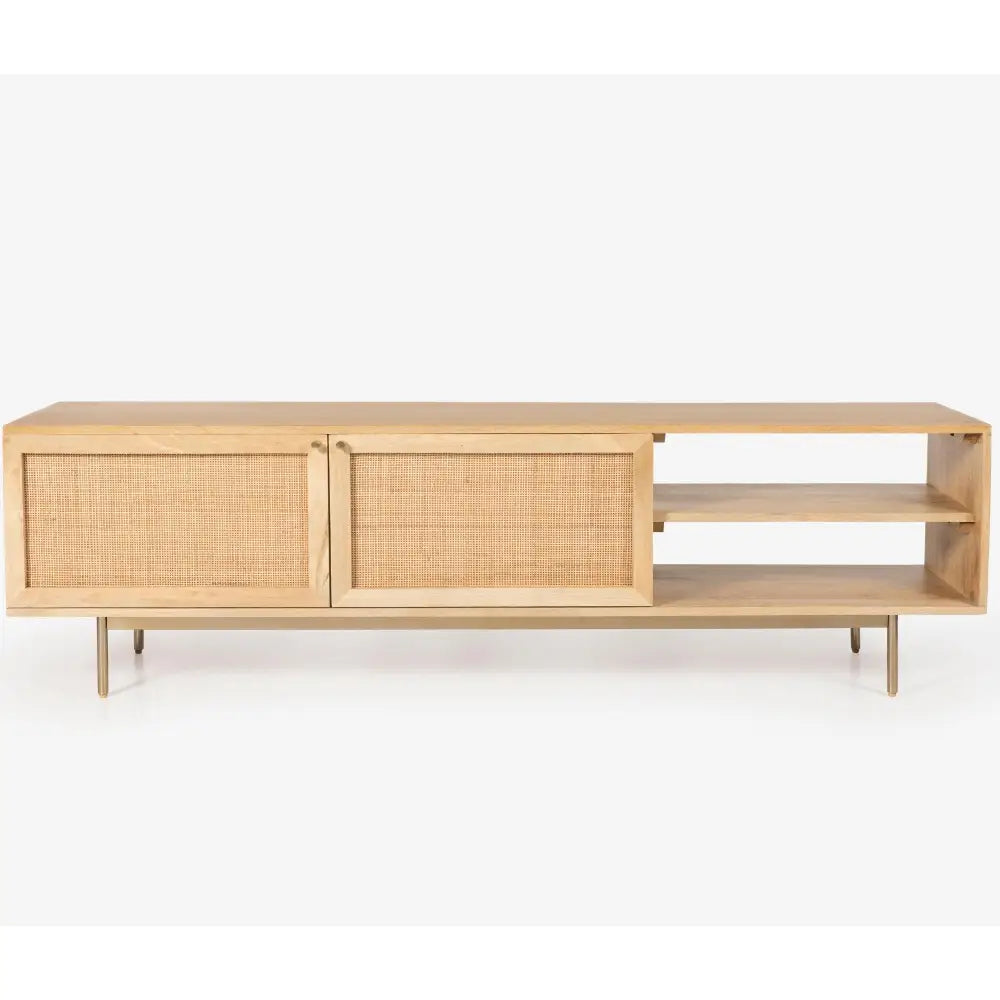 Martina ETU Entertainment TV Unit 175cm Solid Mango Wood Rattan Furniture - Furniture > Living Room