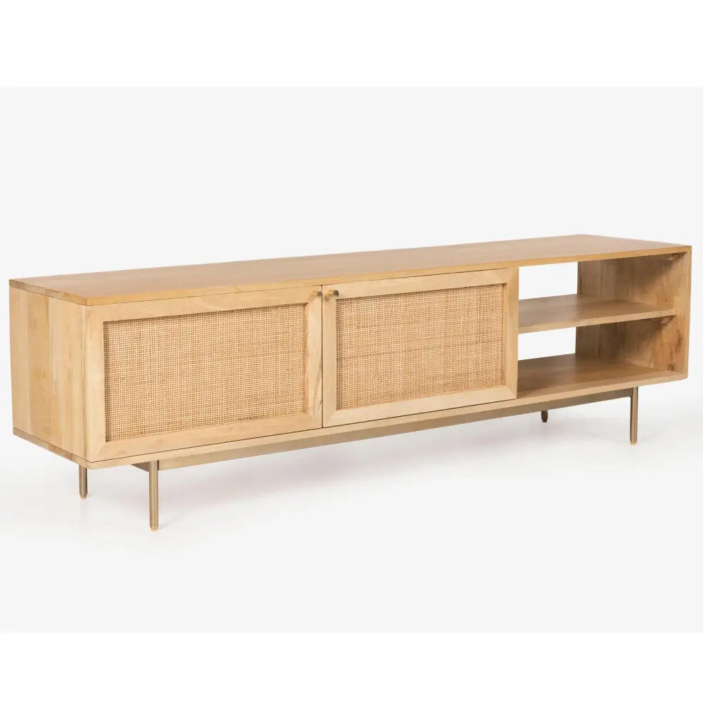 Martina ETU Entertainment TV Unit 175cm Solid Mango Wood Rattan Furniture - Furniture > Living Room