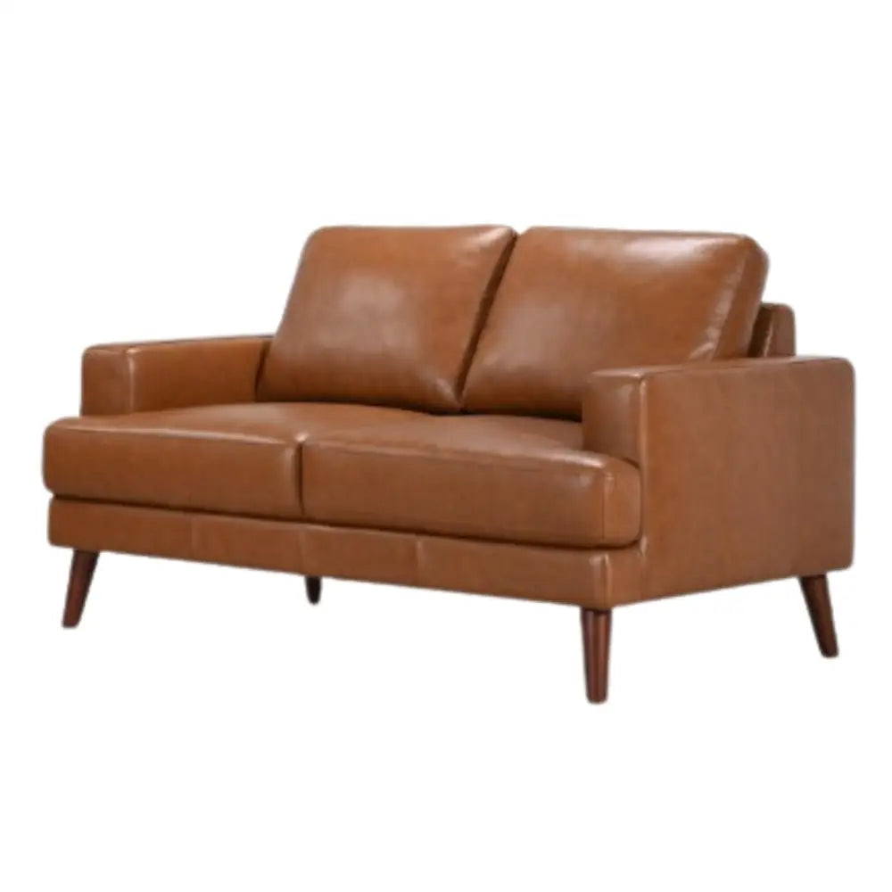 Matilda 2 + 3 Seater Sofa Leather Upholstered Lounge Set - Tan - Furniture > Sofas