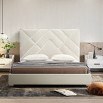Matrix Bed Frame Fabric Padded Upholstery High Quality Slats Polished Stainless Steel Feet - Furniture > Bedroom