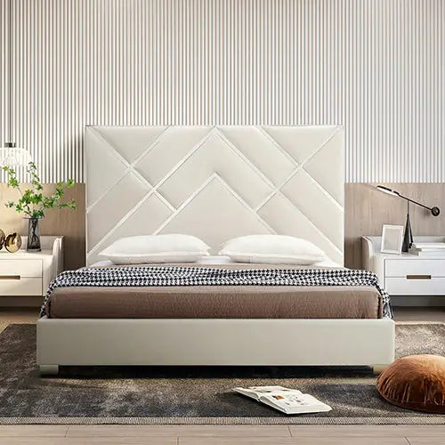 Matrix Bed Frame Fabric Padded Upholstery High Quality Slats Polished Stainless Steel Feet - Furniture > Bedroom