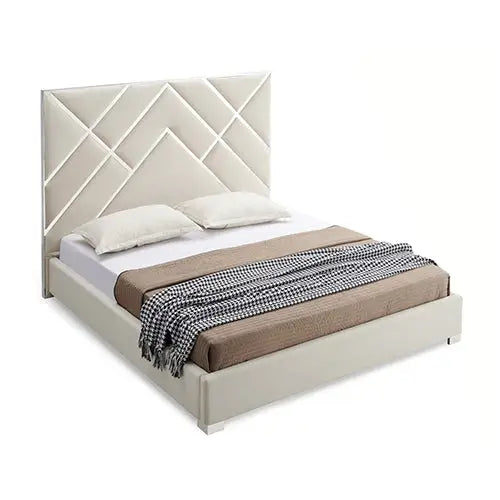 Matrix Bed Frame Fabric Padded Upholstery High Quality Slats Polished Stainless Steel Feet - Furniture > Bedroom