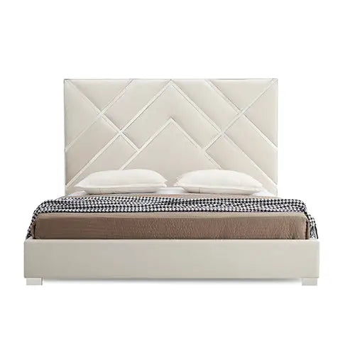Matrix Bed Frame Fabric Padded Upholstery High Quality Slats Polished Stainless Steel Feet - Furniture > Bedroom