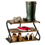 Matte Black Frame Rustic Wood 3-Tier Medium Shoe Rack Shelf Stand Storage Organizer - Furniture > Living Room