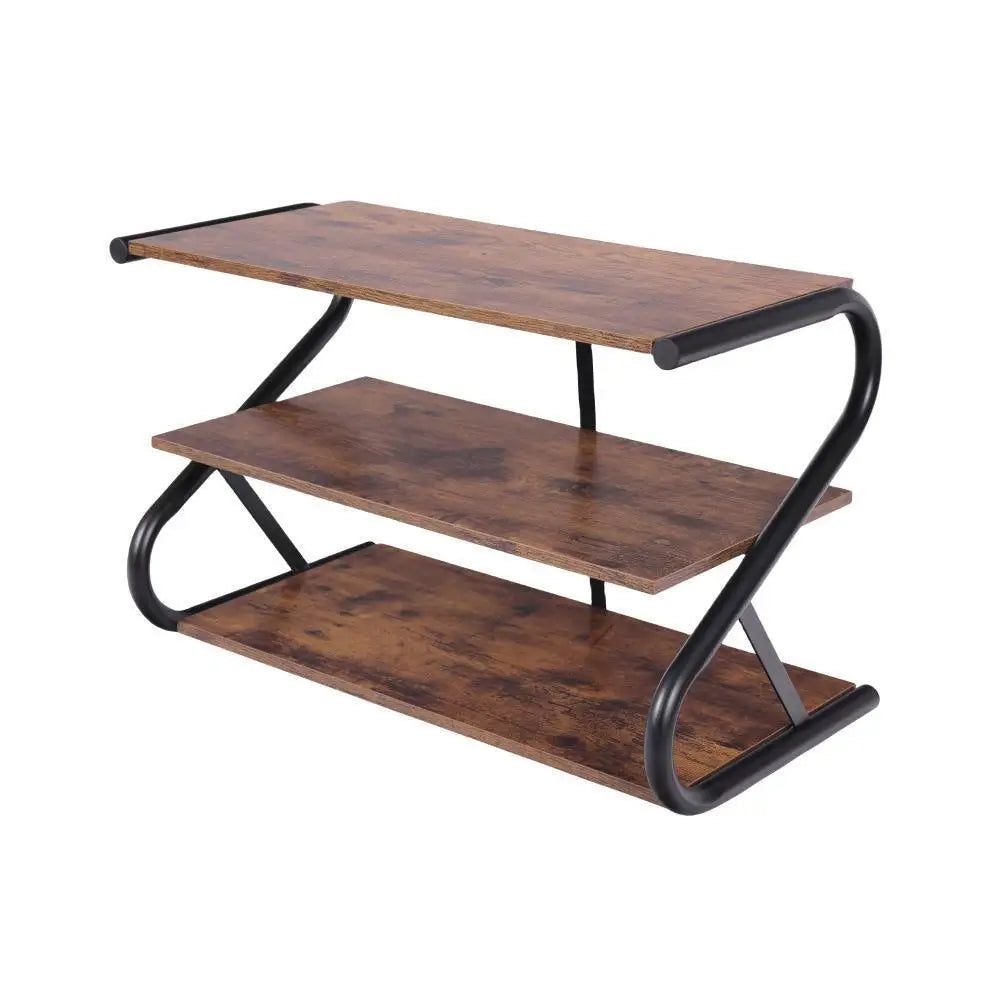 Matte Black Frame Rustic Wood 3-Tier Medium Shoe Rack Shelf Stand Storage Organizer - Furniture > Living Room