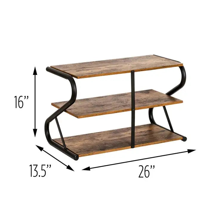 Matte Black Frame Rustic Wood 3-Tier Medium Shoe Rack Shelf Stand Storage Organizer - Furniture > Living Room