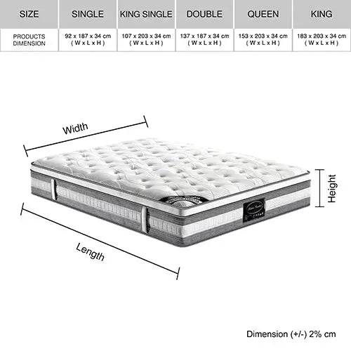 Mattress Euro Top Single Size Pocket Spring Coil with Knitted Fabric Medium Firm 34cm Thick - Furniture > Mattresses