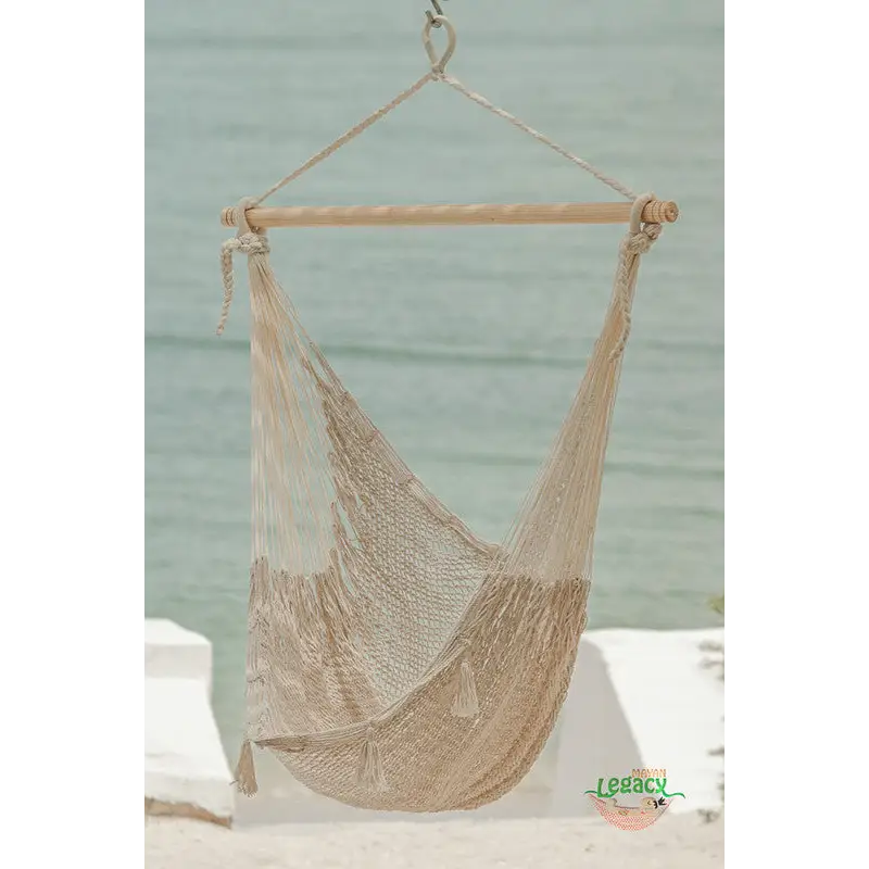 Mayan Legacy Extra Large Outdoor Cotton Mexican Hammock Chair in Cream Colour - Home & Garden > Hammocks
