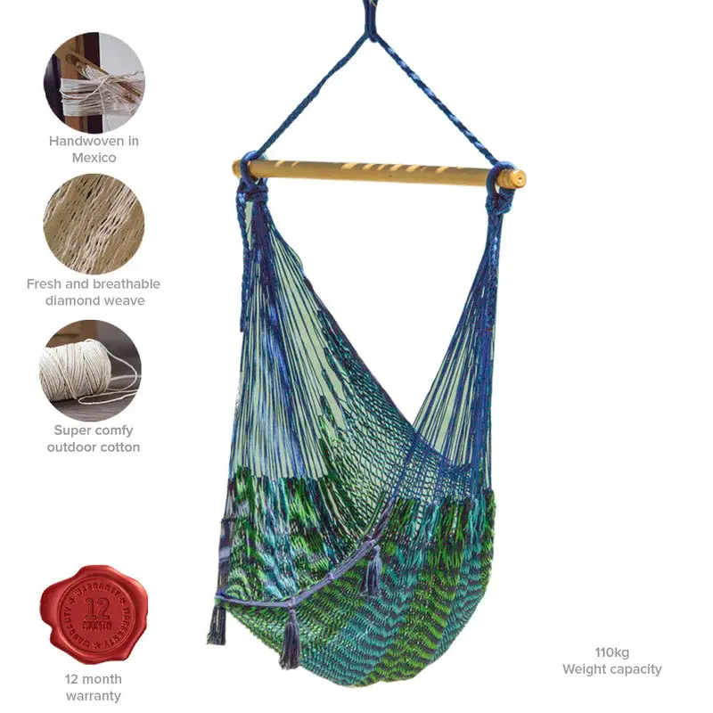 Mayan Legacy Extra Large Outdoor Cotton Mexican Hammock Chair in Caribe Colour - Home & Garden > Hammocks