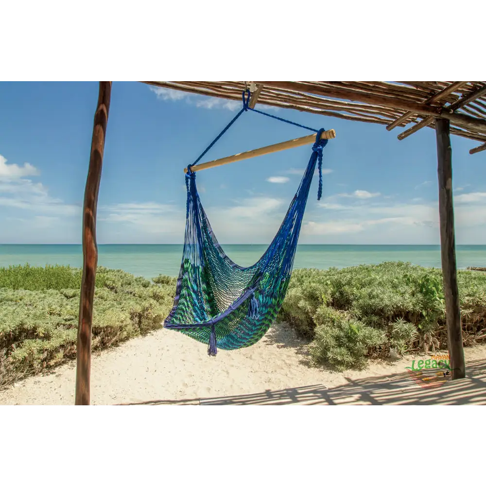 Mayan Legacy Extra Large Outdoor Cotton Mexican Hammock Chair in Caribe Colour - Home & Garden > Hammocks