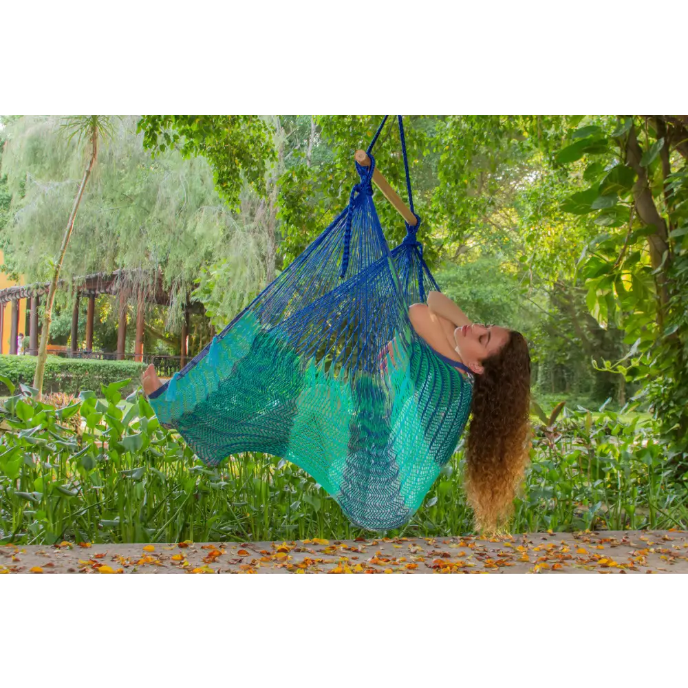 Mayan Legacy Extra Large Outdoor Cotton Mexican Hammock Chair in Caribe Colour - Home & Garden > Hammocks
