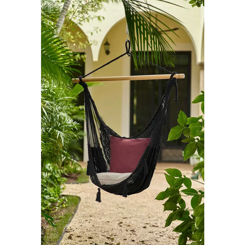 Mayan Legacy Extra Large Outdoor Cotton Mexican Hammock Chair in Black Colour - Home & Garden > Hammocks