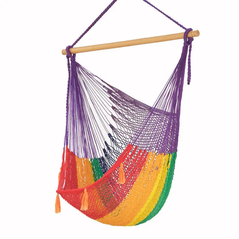 Mayan Legacy Extra Large Outdoor Cotton Mexican Hammock Chair in Rainbow Colour - Home & Garden > Hammocks