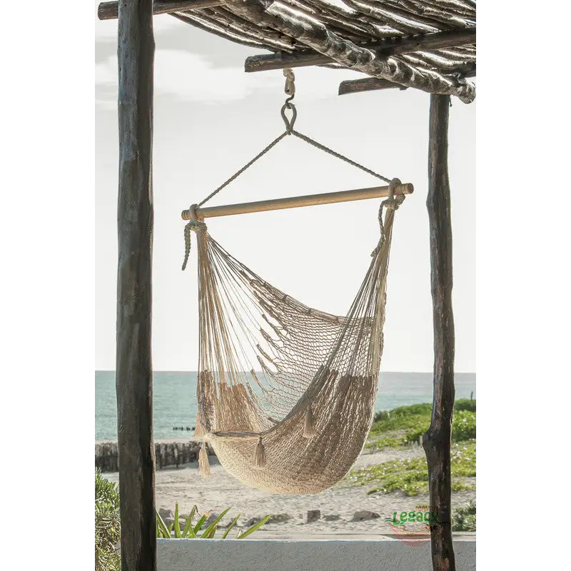 Mayan Legacy Extra Large Outdoor Cotton Mexican Hammock Chair in Cream Colour - Home & Garden > Hammocks