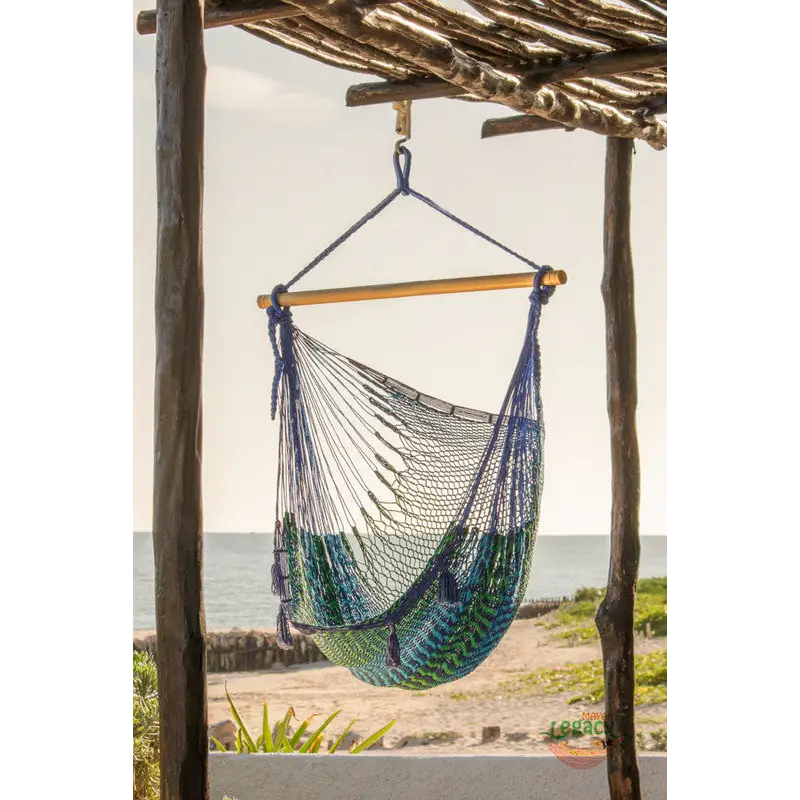 Mayan Legacy Extra Large Outdoor Cotton Mexican Hammock Chair in Caribe Colour - Home & Garden > Hammocks
