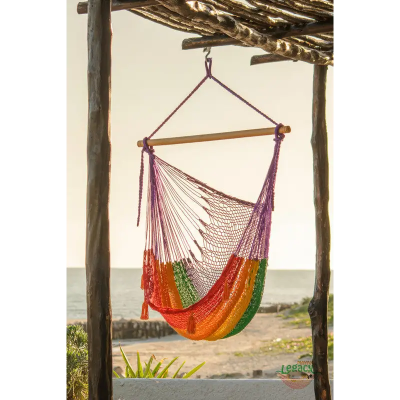 Mayan Legacy Extra Large Outdoor Cotton Mexican Hammock Chair in Rainbow Colour - Home & Garden > Hammocks