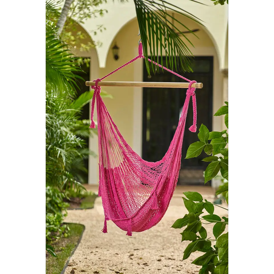 Mayan Legacy Extra Large Outdoor Cotton Mexican Hammock Chair in Mexican Pink Colour - Home & Garden > Hammocks