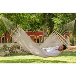 Mayan Legacy Queen Size Outdoor Cotton Mexican Resort Hammock With Fringe in Cream Colour - Home & Garden > Hammocks