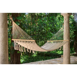 Mayan Legacy Queen Size Outdoor Cotton Mexican Resort Hammock With Fringe in Cream Colour - Home & Garden > Hammocks