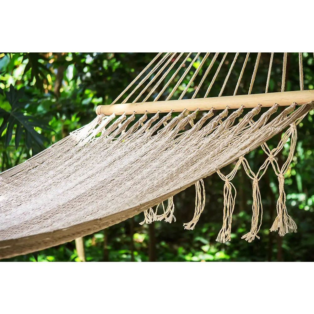Mayan Legacy Queen Size Outdoor Cotton Mexican Resort Hammock With Fringe in Cream Colour - Home & Garden > Hammocks