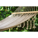 Mayan Legacy Queen Size Outdoor Cotton Mexican Resort Hammock With Fringe in Cream Colour - Home & Garden > Hammocks