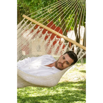 Mayan Legacy Queen Size Outdoor Cotton Mexican Resort Hammock With Fringe in Cream Colour - Home & Garden > Hammocks