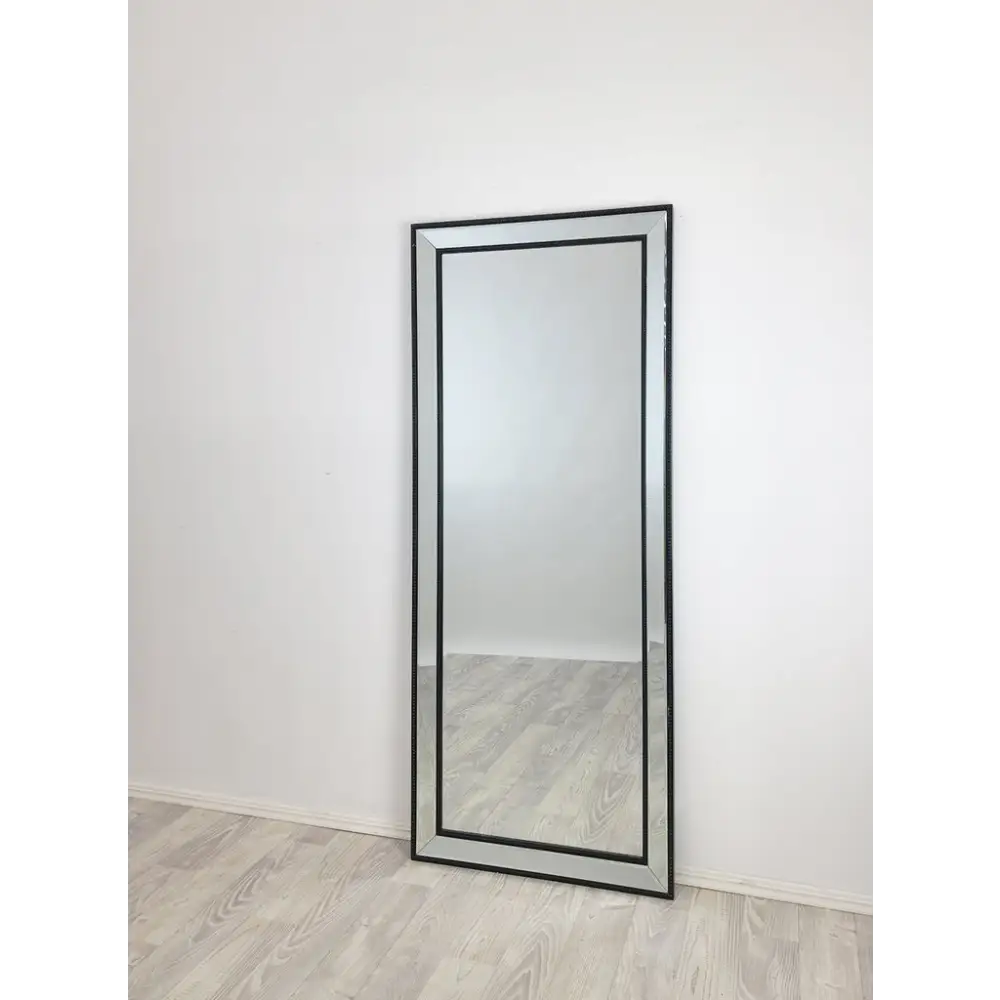Medium Black Beaded Framed Mirror - 70cm x 170cm - Home & Garden > Decor