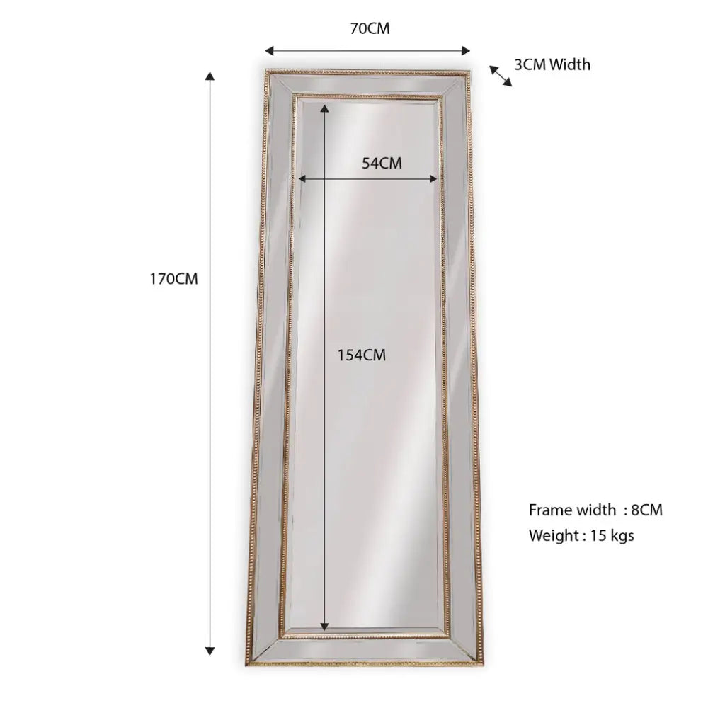 Medium Gold Beaded Framed Mirror - 70cm x 170cm - Home & Garden > Decor
