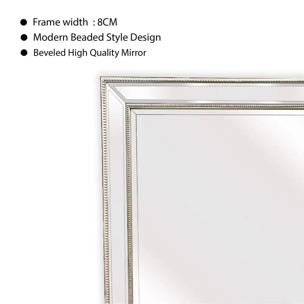 Medium Silver Beaded Framed Mirror - 70cm x 170cm - Home & Garden > Decor
