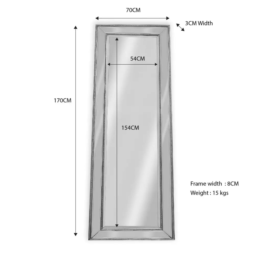 Medium Silver Beaded Framed Mirror - 70cm x 170cm - Home & Garden > Decor