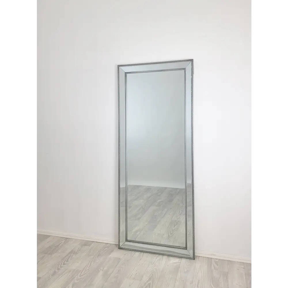 Medium Silver Beaded Framed Mirror - 70cm x 170cm - Home & Garden > Decor