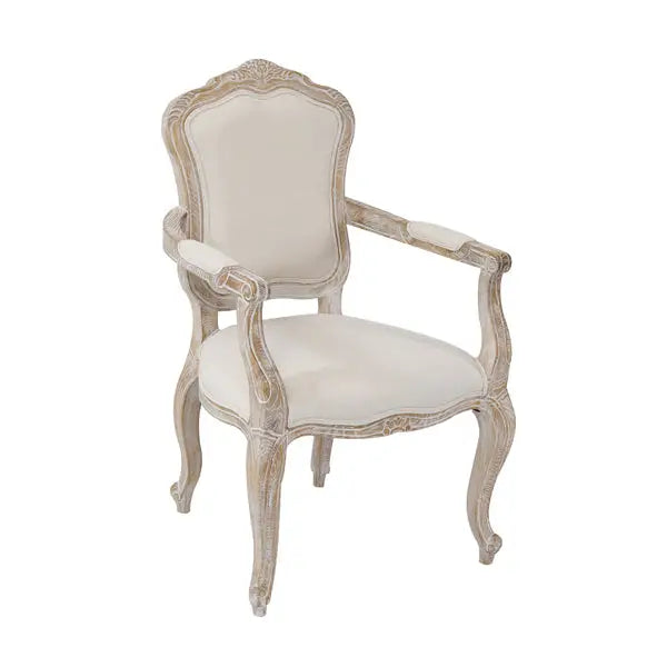 Medium Size Oak Wood White Washed Finish Arm Chair Dining Table Set - Furniture > Dining