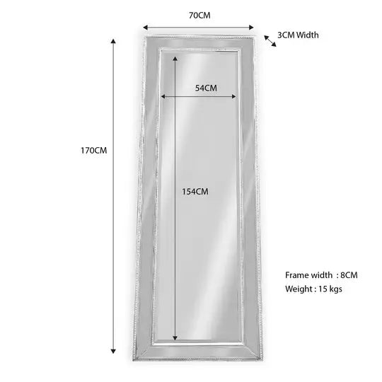 Medium White Beaded Framed Mirror - 70cm x 170cm - Home & Garden > Decor