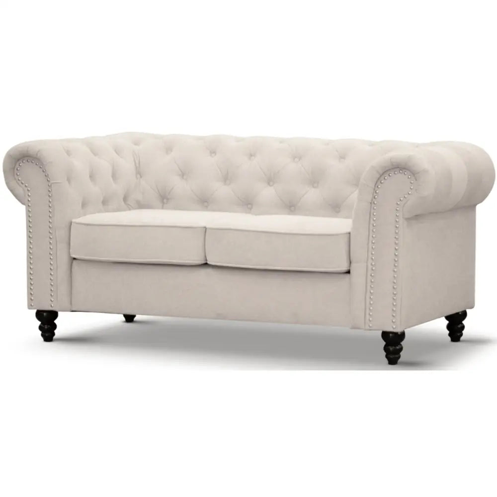 Mellowly 2 Seater Sofa Fabric Uplholstered Chesterfield Lounge Couch - Beige - Furniture > Sofas