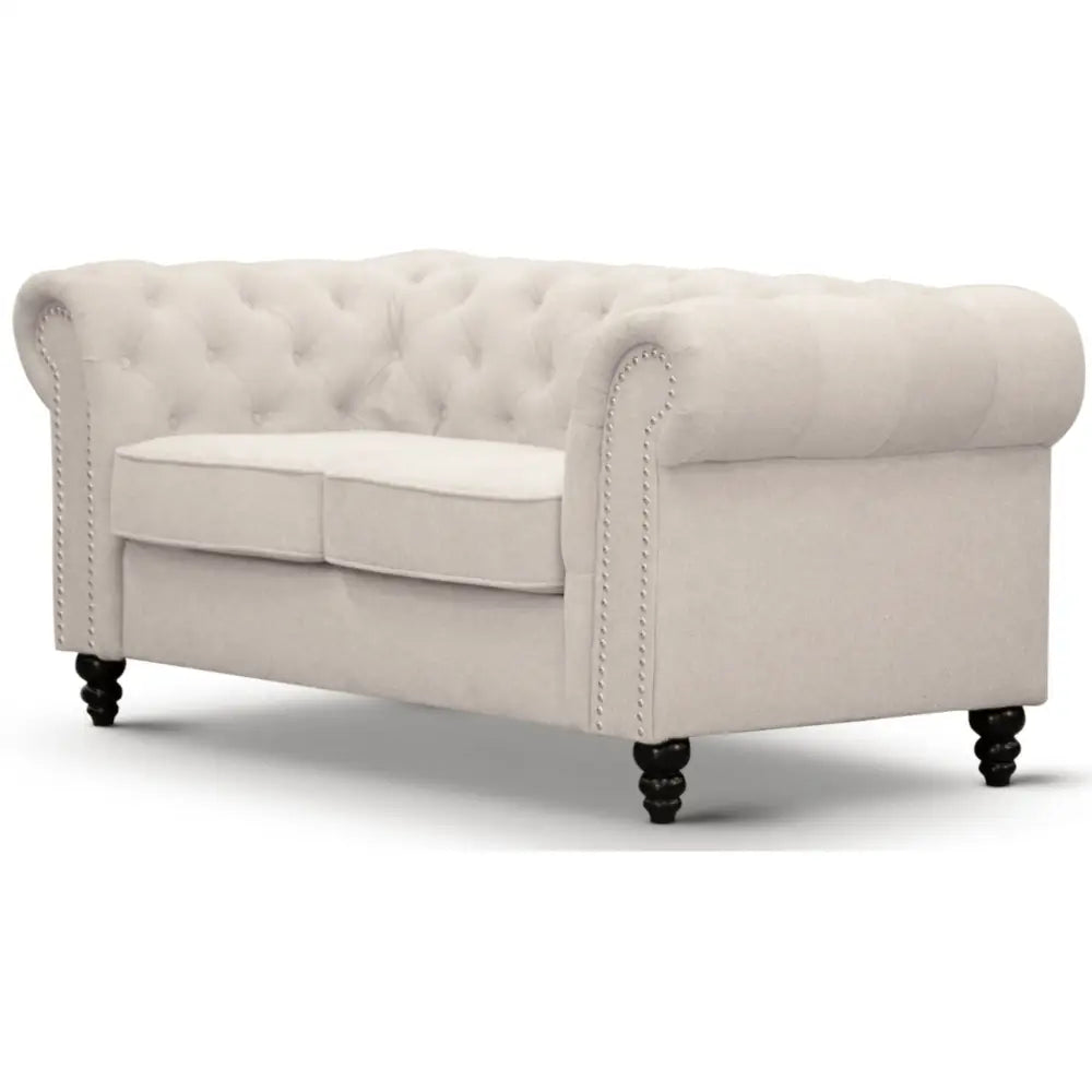 Mellowly 2 Seater Sofa Fabric Uplholstered Chesterfield Lounge Couch - Beige - Furniture > Sofas