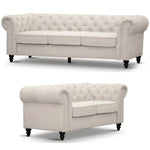 Mellowly 3 + 2 Seater Sofa Fabric Uplholstered Chesterfield Lounge Couch - Beige - Furniture > Sofas