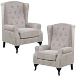 Mellowly Set of 2 Wing Back Chair Sofa Fabric Chesterfield Armchair - Beige - Furniture > Sofas