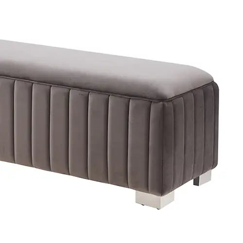 Mercer Bench Chair Fabric Padded Upholstered Seat Polished Stainless Steel Feet - Furniture > Bar Stools & Chairs > Arm