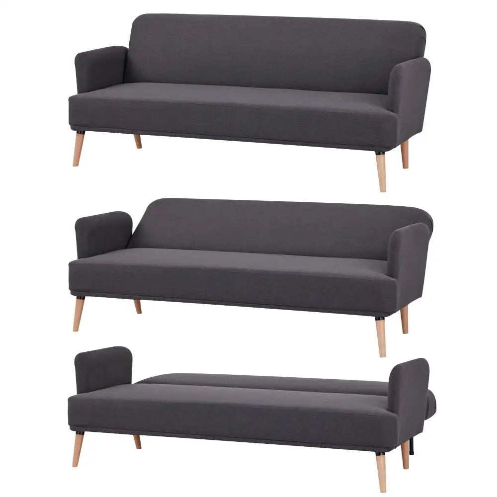 Merlin 3 Seater Sofa Futon Bed Fabric Lounge Couch - Charcoal - Furniture > Sofas